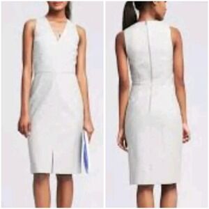 Banana Republic V-Neck Textured Sheath Dress Womens 0 Gray Tweed Career Capsule